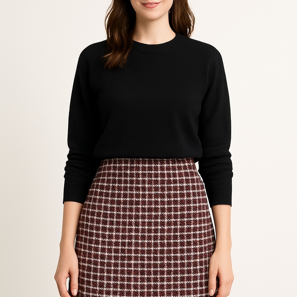 J.Crew Wool Blend Plaid A-Line Skirt Red Black White‎ Size 8
